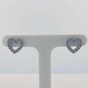 Estate Sterling Silver 925 Heart CZ Stud Earrings 0.39" Sparkly Cute Gift